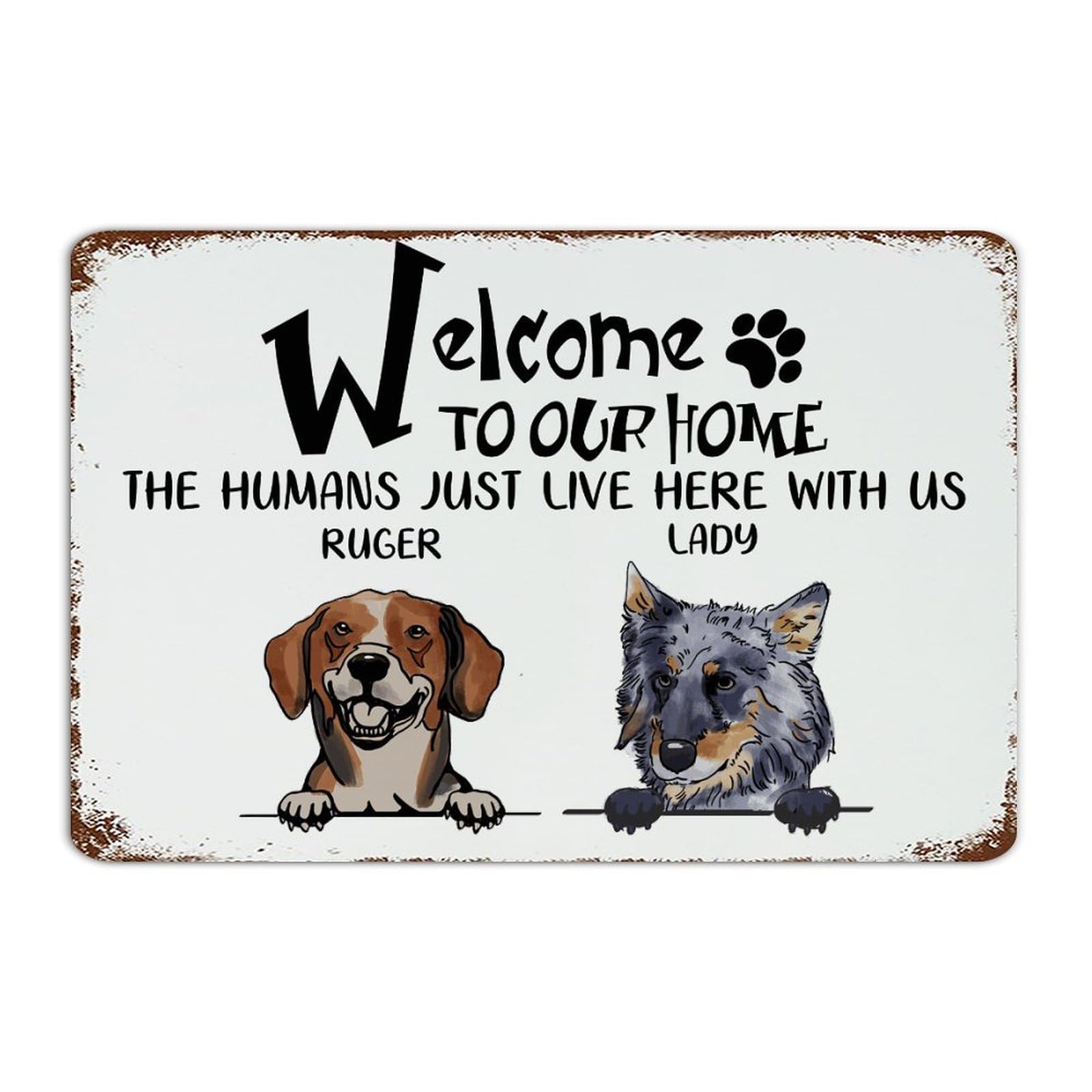 Plaque en métal amusante avec inscription personnalisée chien chat