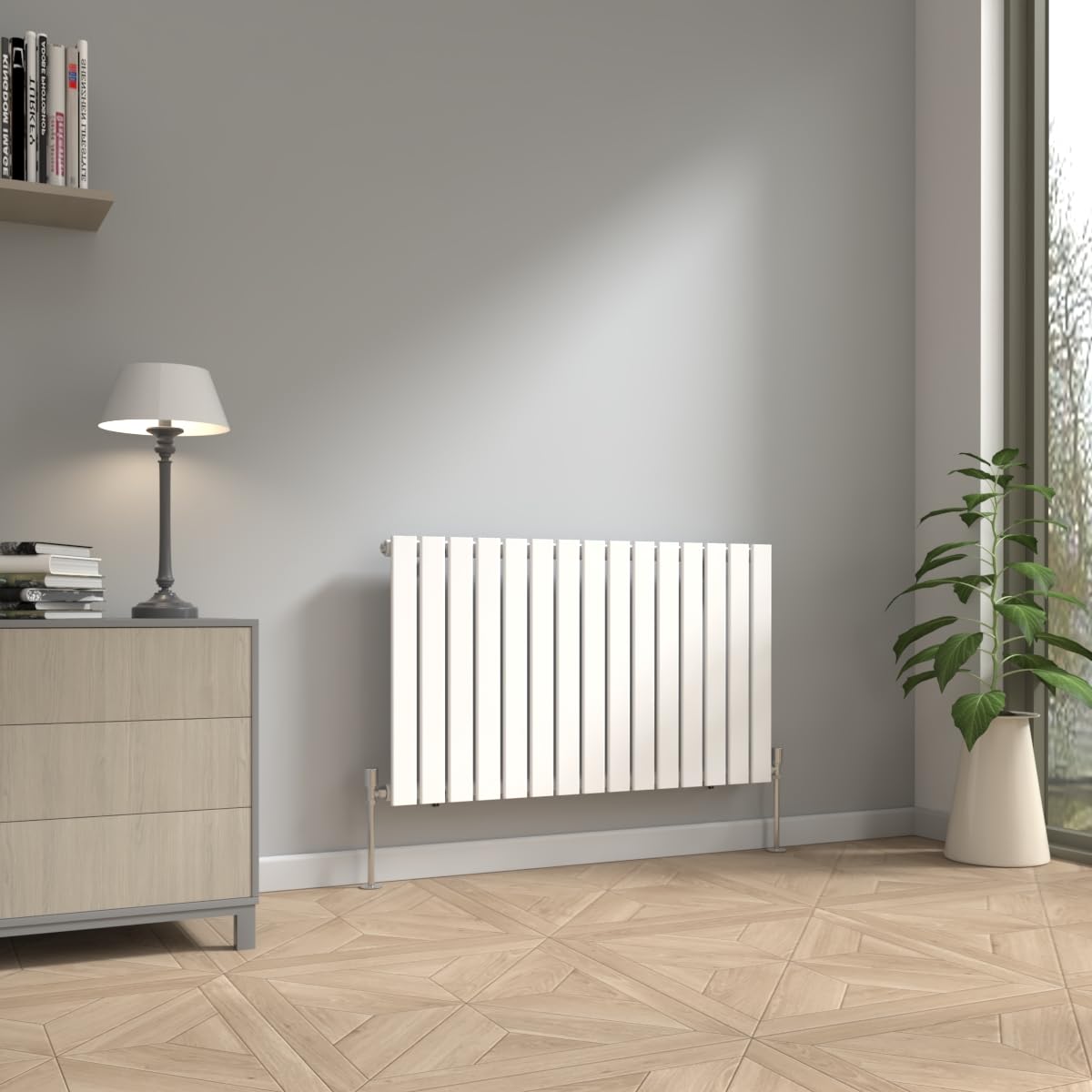 NRG 600 x 1020mm Horizontal Radiator Gloss White Single Modern Flat Panel Bathroom Central Heating Heater Radiators