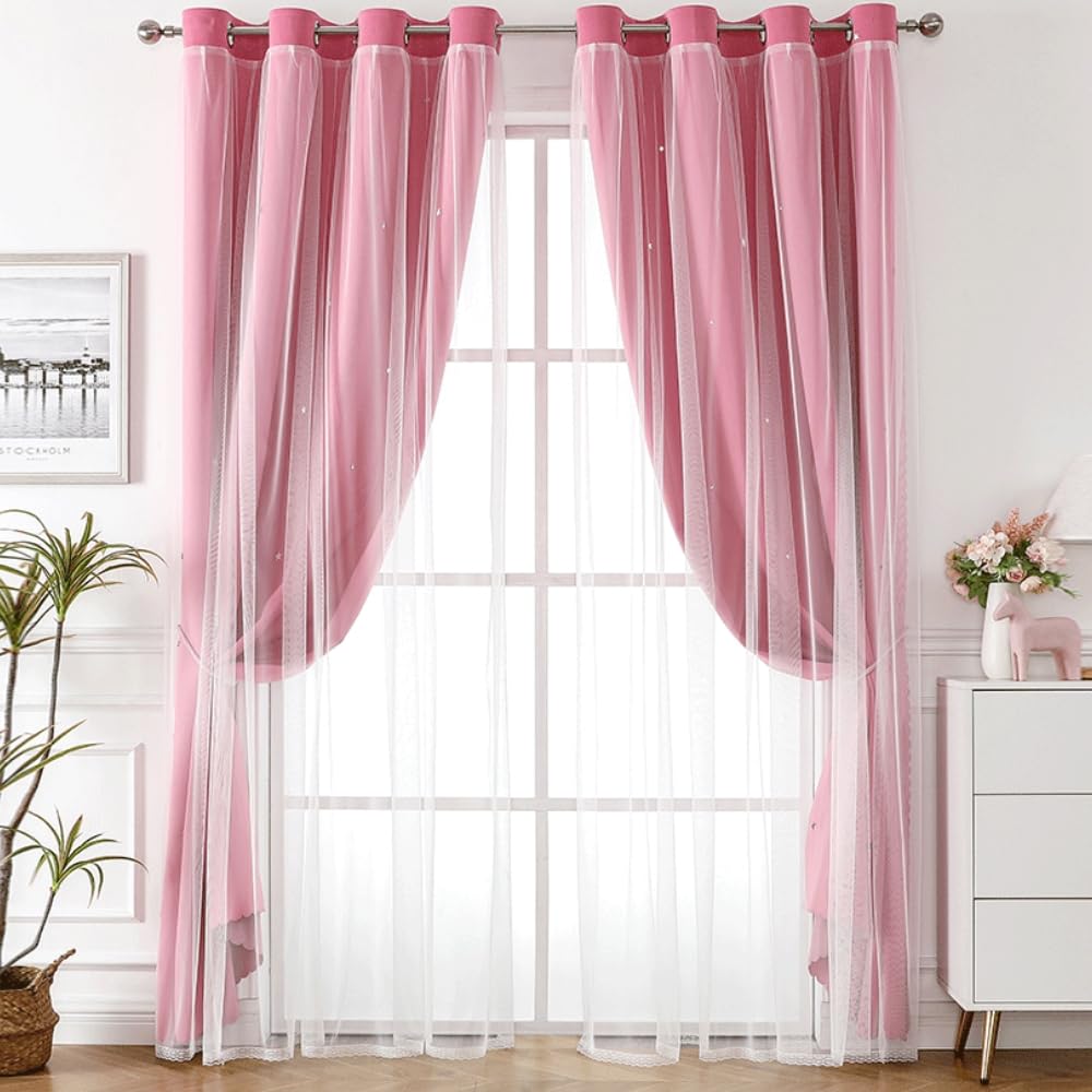 Tende Oscuranti,2 Pannelli Morbide Tende Per La Privacy Con Velo In Voile,Tende Termoisolanti Per Camera Da Letto,Cameretta Dei Bambini E Soggiorno,Arredamento Moderno-Black||W52*L72/132 * 183cm