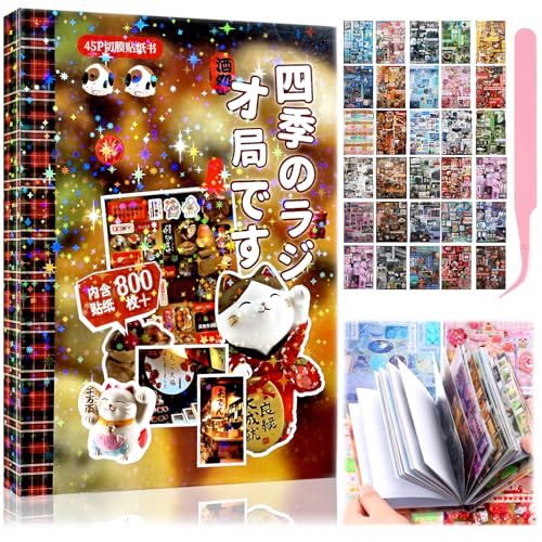 Image of 800Pcs Cute Scrapbook Stickers Travel Y2k Japanese Sticker Book for Adult Kawaii Korean Stickers for Journaling Heisei Retro Aesthetic Sticker Manga Style Decor for DIY Crafts Junk Journal Gifts Radio