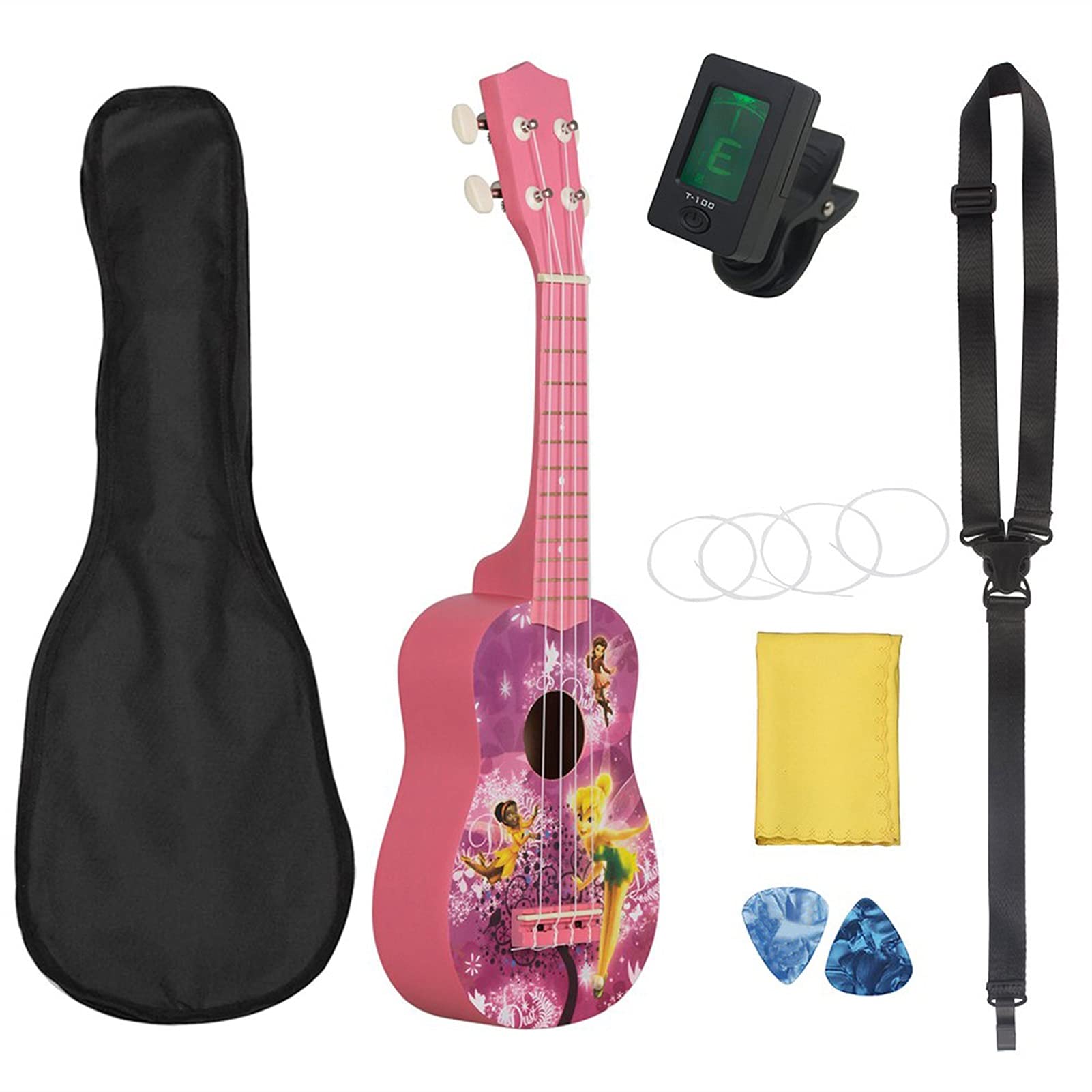 Ukulele koncertowe Początkujący Ukulele 21 Cal Ukulele Hawaiian Dream Girl Guitar Musical Instrument 4 Struny Basswood Ukulele Saxophone Mini Gitara Zestaw Gig Bag (Color : Ukulele Set)