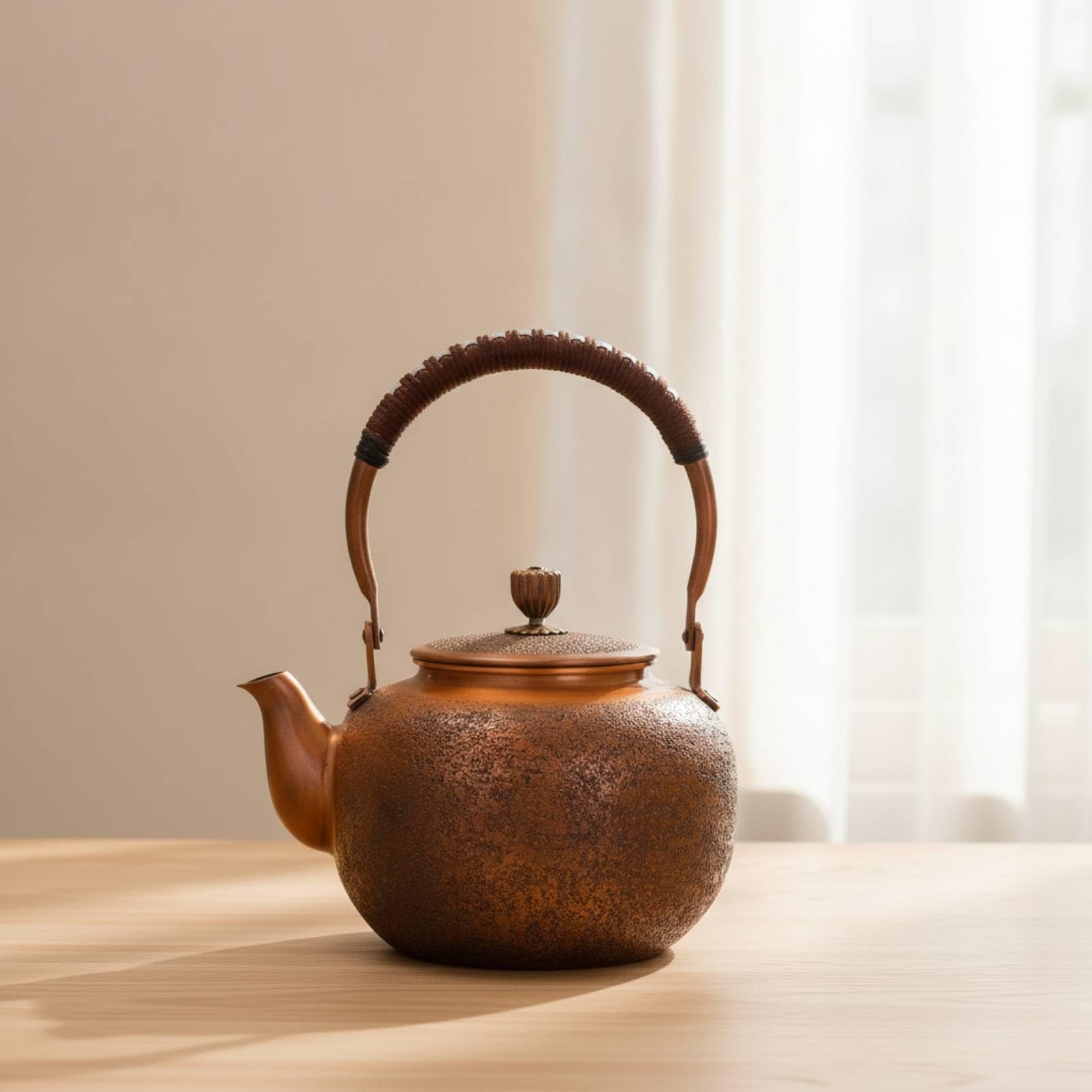 Tetera Cobre Compacta Tetera con Tapa Ergonómico Vajilla para Aficionados Al Té, 1300, Grabado Vertical