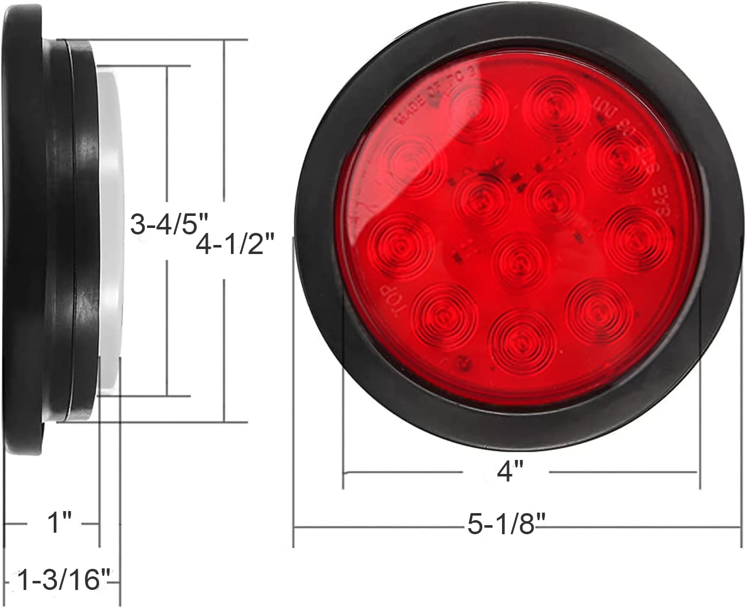 8Pcs 4 Inch Round LED Trailer Tail Lights Red, 4" Round Led Stop Turn Tail Lights Brake Trailer Lights 12LED for RV Trucks, Rubber Grommets and 3 Prong Wire Pigtails Included