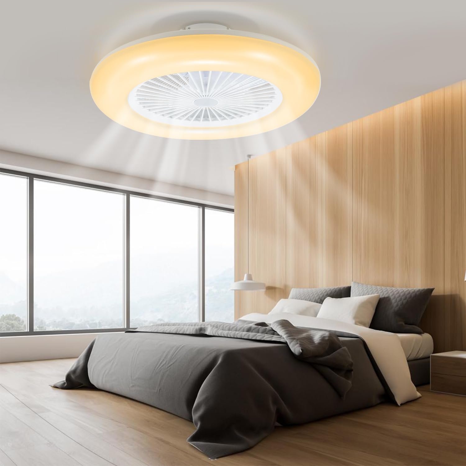 𝐅𝐨𝐠𝐦𝐢𝐞𝐚 Ventilatore da soffitto Fero con luce 80W, plafoniera a LED dimmerabile con ventilatore, 6 velocità, telecomando e app, modalità estate e inverno, 3000–6500K, Ø 55CM