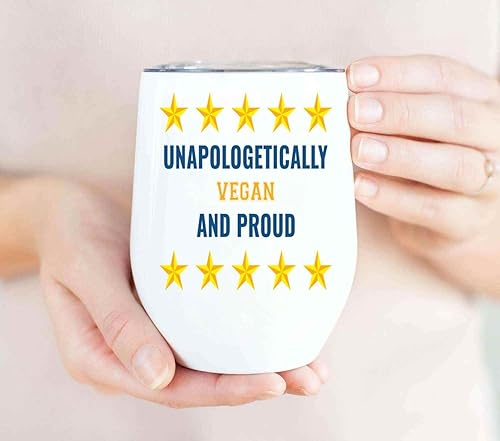 Miniatura 2 de Vegan-themed Gift for Vegetarian, Birthday Present for Sister - Cute Funny Plant Based on Large 12 Oz White Stainless Steel Wine Tumbler