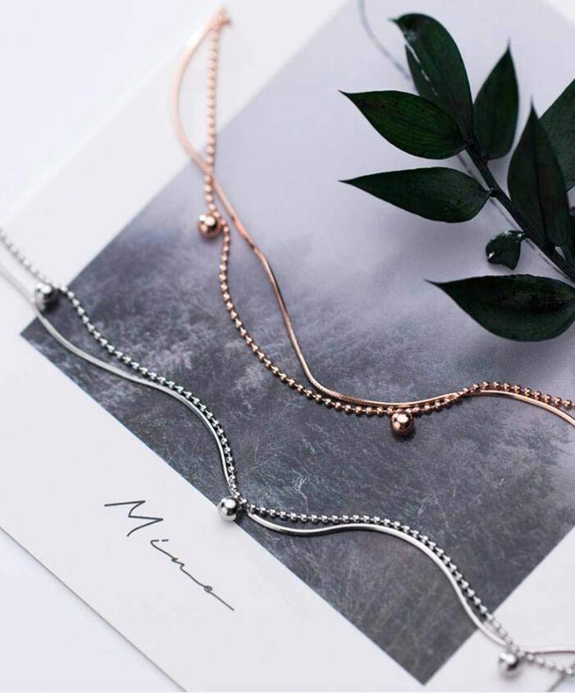 cavigliera Cavigliera in Argento S925, Moda Femminile Coreana a Doppio Strato con Perline di Serpente Catena di Ossa di Serpente Personalizzata Gioielli Argento, Argento 925