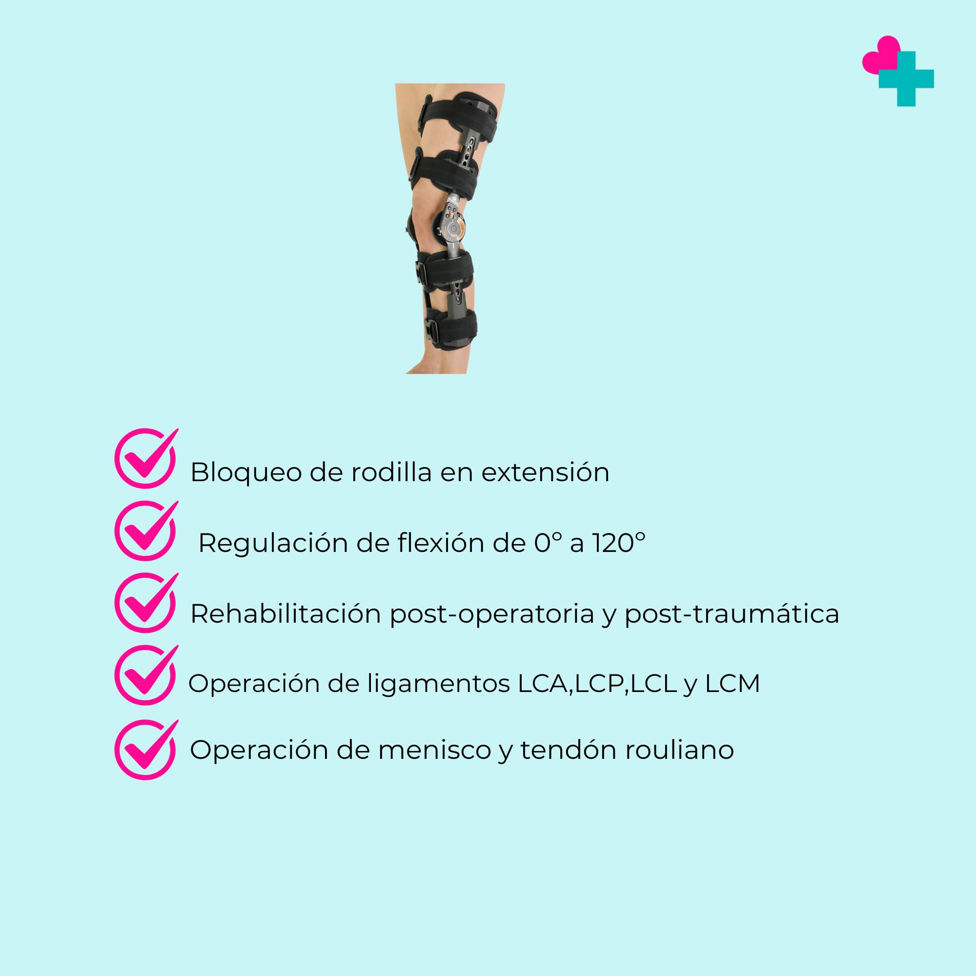 Ortesis de Rodilla con Bloqueo. Inmovilizador de Rodilla. Ortesis Rodilla graduable en Flexion. Ortesis de Tratamiento para Meniscos.Rodillera Post-Quirurgica de Ligamentos,Menisco y Tendon Rotuliano.