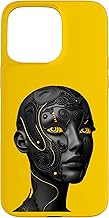 Black Yellow AI Woman Portrait Futuristic Cybernetic Face Case for iPhone 15 Pro Max