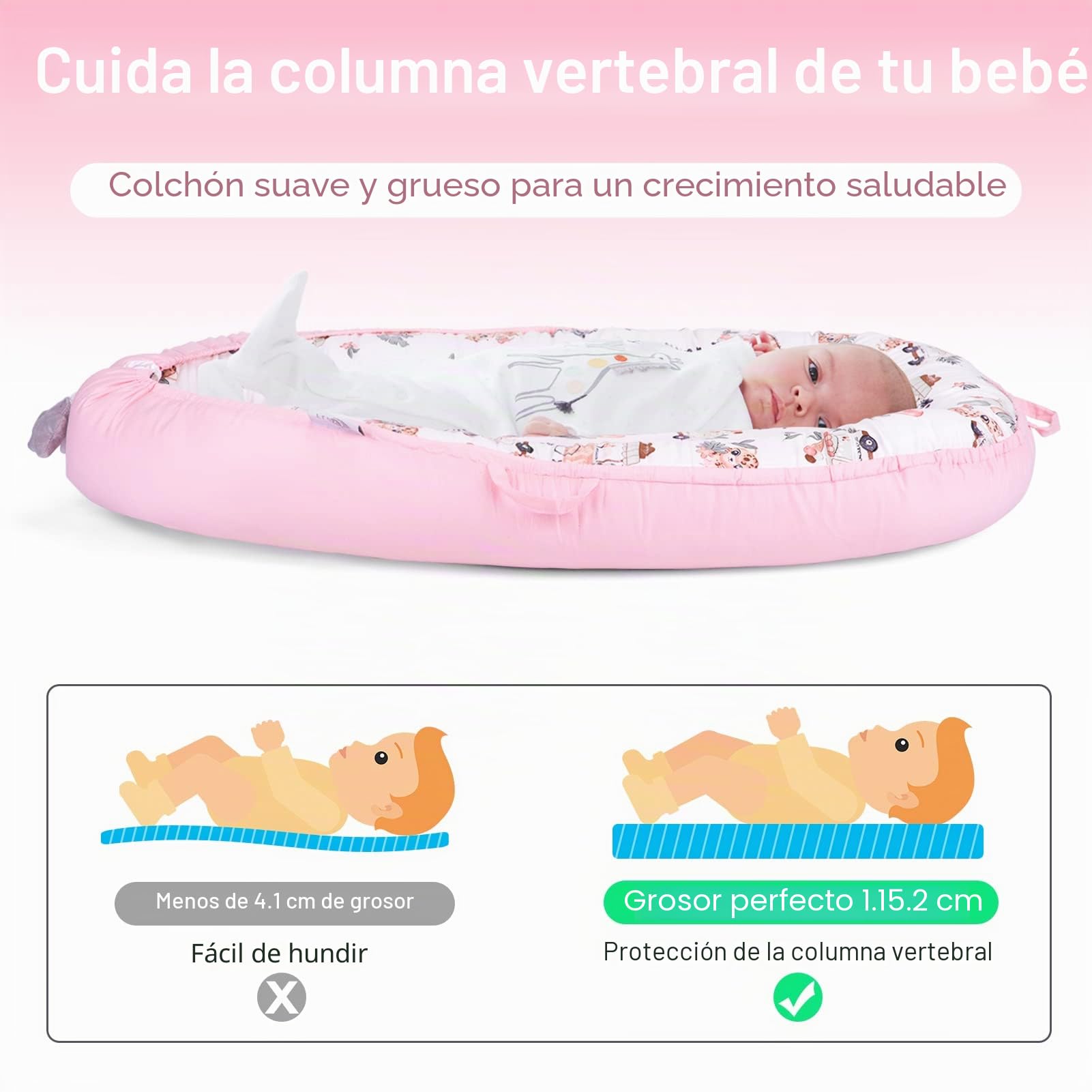 YGJT Nido de bebé para recién nacido, tumbona para niños de 0 a 12 meses, nido de bebé 100% algodón, artículos esenciales para recién nacidos, regalos para bebés (adorable ciervo rosa)