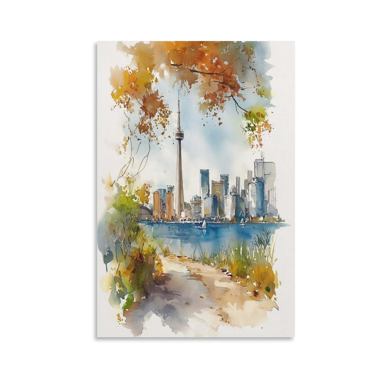 LCYNNH Toronto Cityscape Traditional 20x30inch(50x75cm) Vintage Travel Poster Watercolor Canvas Art