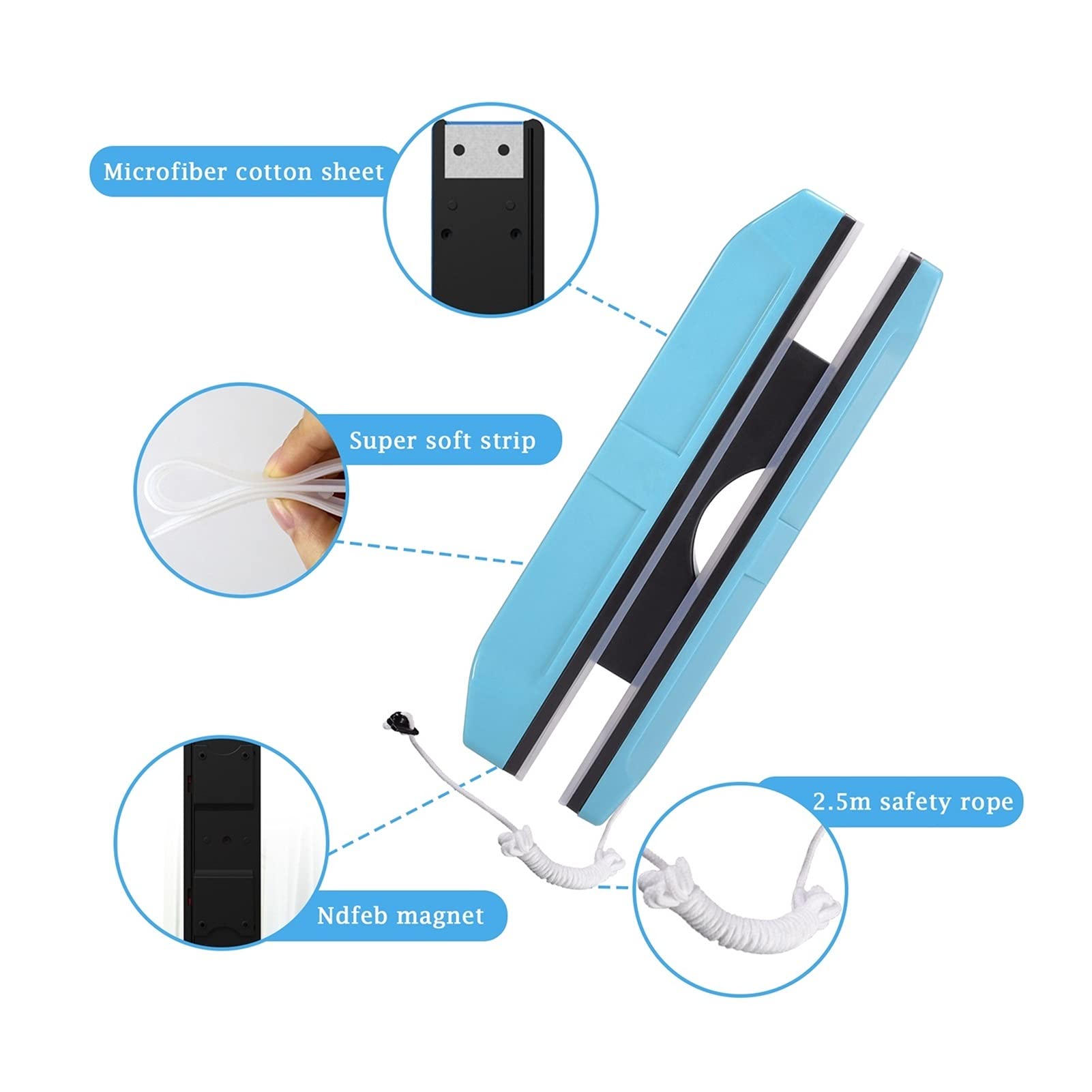 Household Squeegee Double-Sided Glass Window Cleaner with Long Strip Household Cleaning Tools Wiper Useful Surface Brushs Glass Cleaner Multi-Purpose (Color : Double 15 26mm Rot)