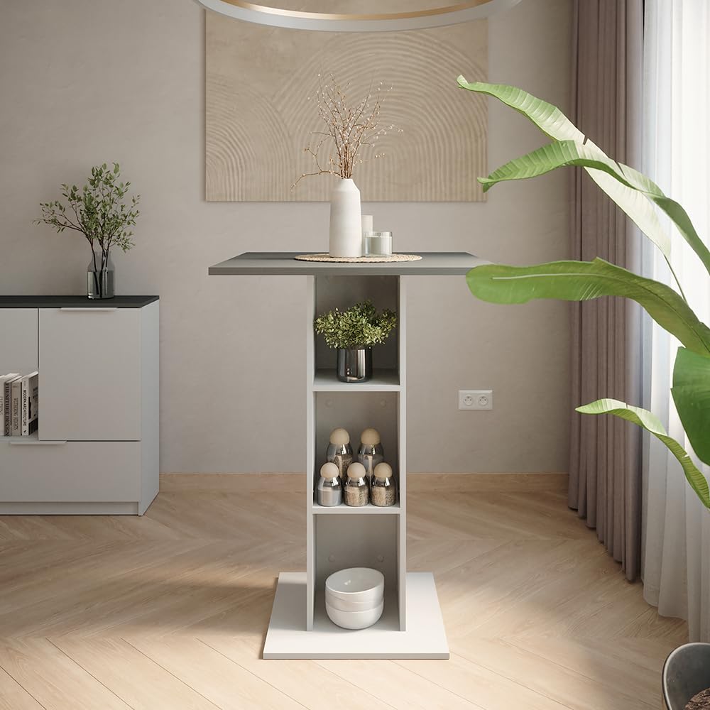 Vicco Table de Bar Repose, Anthracite/Blanc, 75x75cm, pour Une Utilisation comme Table Haute avec étagères intérieures réglables en Hauteur