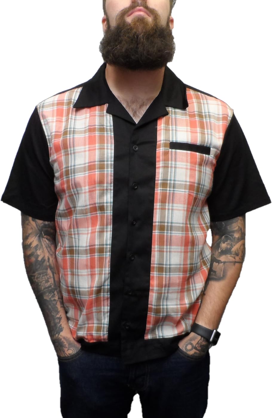 Mazeys Retro Rockabilly Bowling Shirts (X Large, Red Plaid)