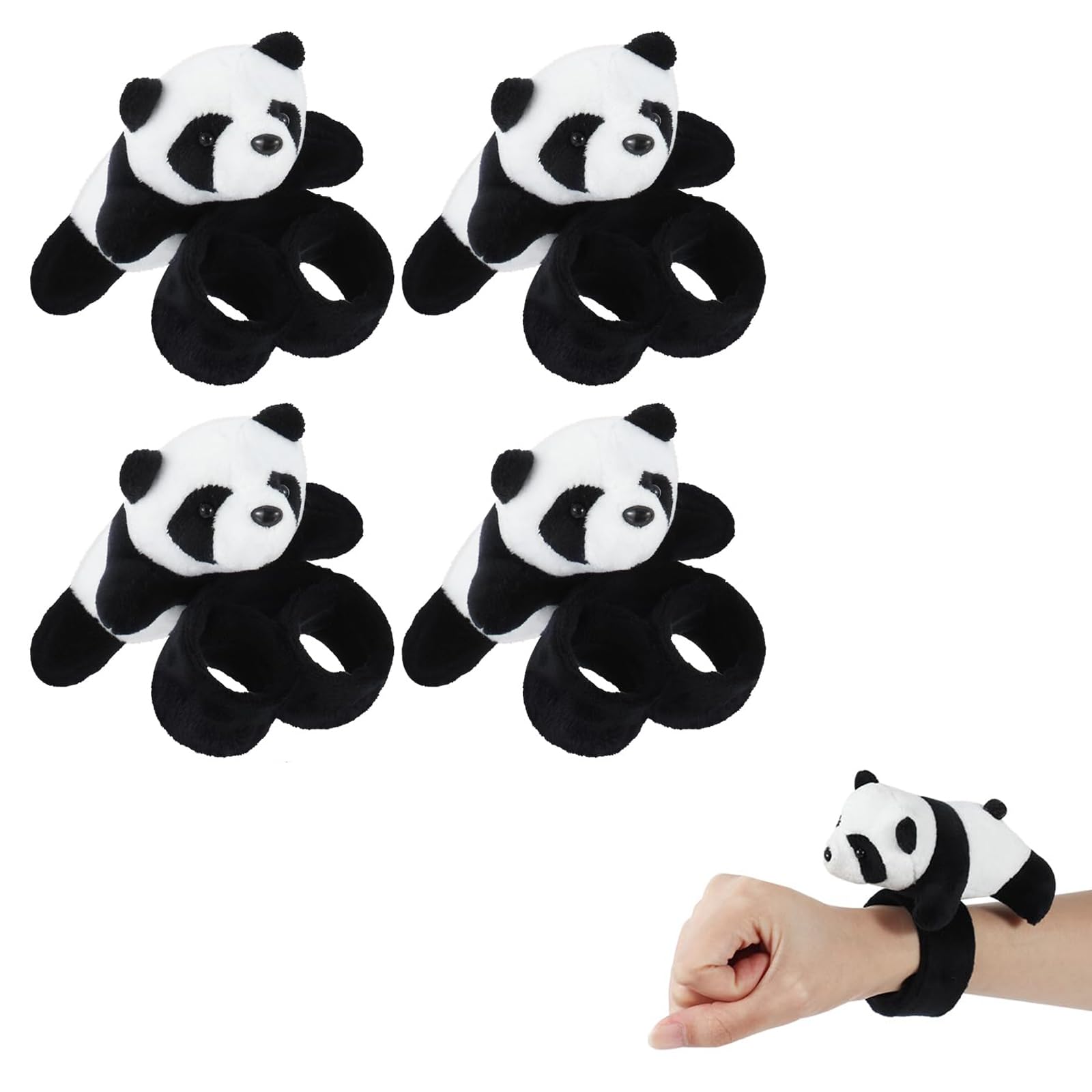 NALACAL 4-Pack Panda Plush Slap Bracelets for Kids - Soft Cute Stuffed Animal Slap Bracelets for Boys Girls Birthday Party Favors Baby Shower Party Decor Gifts