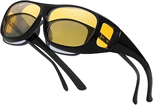 SIPHEW Night Driving Over Glasses, Anti Glare Night Vision Fit Over Glasses, Yellow Polarised Headlight Glasses for Men & Women