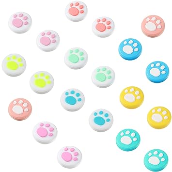 20 Pieces Cute Cat Claw Design Thumb Grip Caps Replacement Paw Thumb Grips Analog Stick Cover Joystick Cap Soft Silicone Cover Compatible with PS5 PS4 PS3 PS2 Xbox 360 Xbox One Controllers