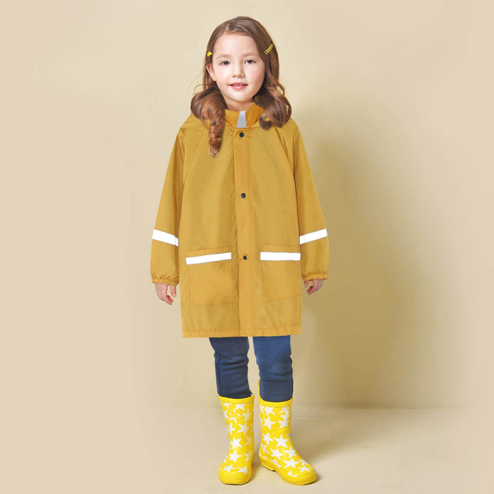 Boy Girl Water-Proof Hooded Coat Jacket Raincoat Toddler Kids Outerwear Windbreak Rain Jackets Children Cartoon Rainwear Yellow