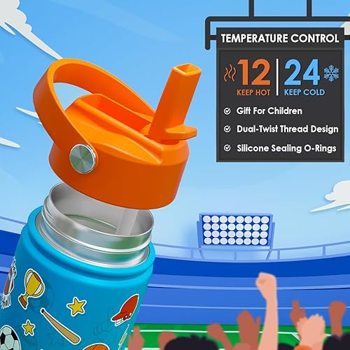 Miniatura 65 de SANDJEST Botella de agua para niños con tapa con pajilla, paquete de 2 botellas de agua aisladas de acero inoxidable de 12 onzas para niñas, taza de