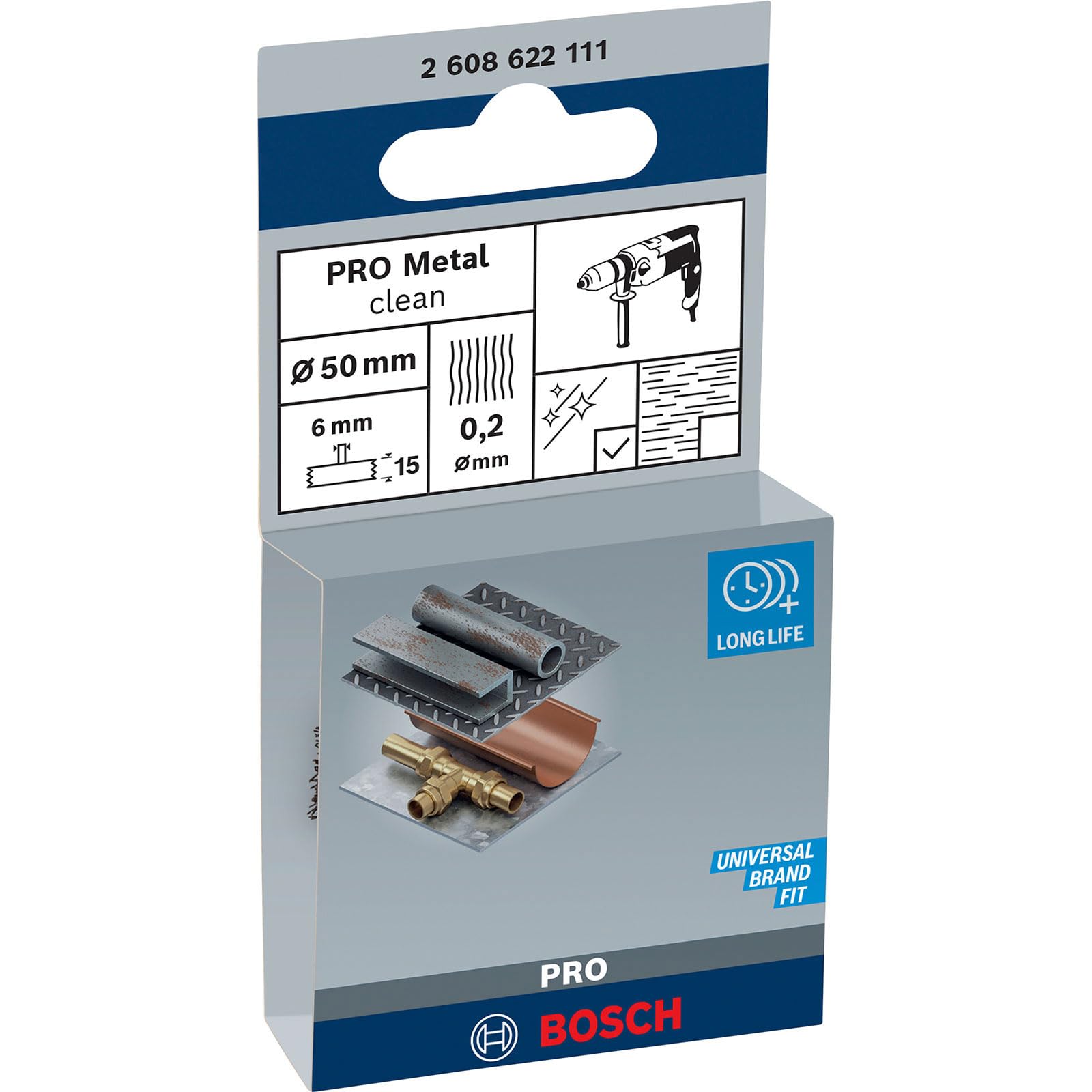 Bosch 1x Spazzola a disco PRO Metal Clean a filo ondulato per trapani avvitatori a rotazione e a percussione, codolo cilindrico (Ø 50 mm, Professional Accessorio Trapano)