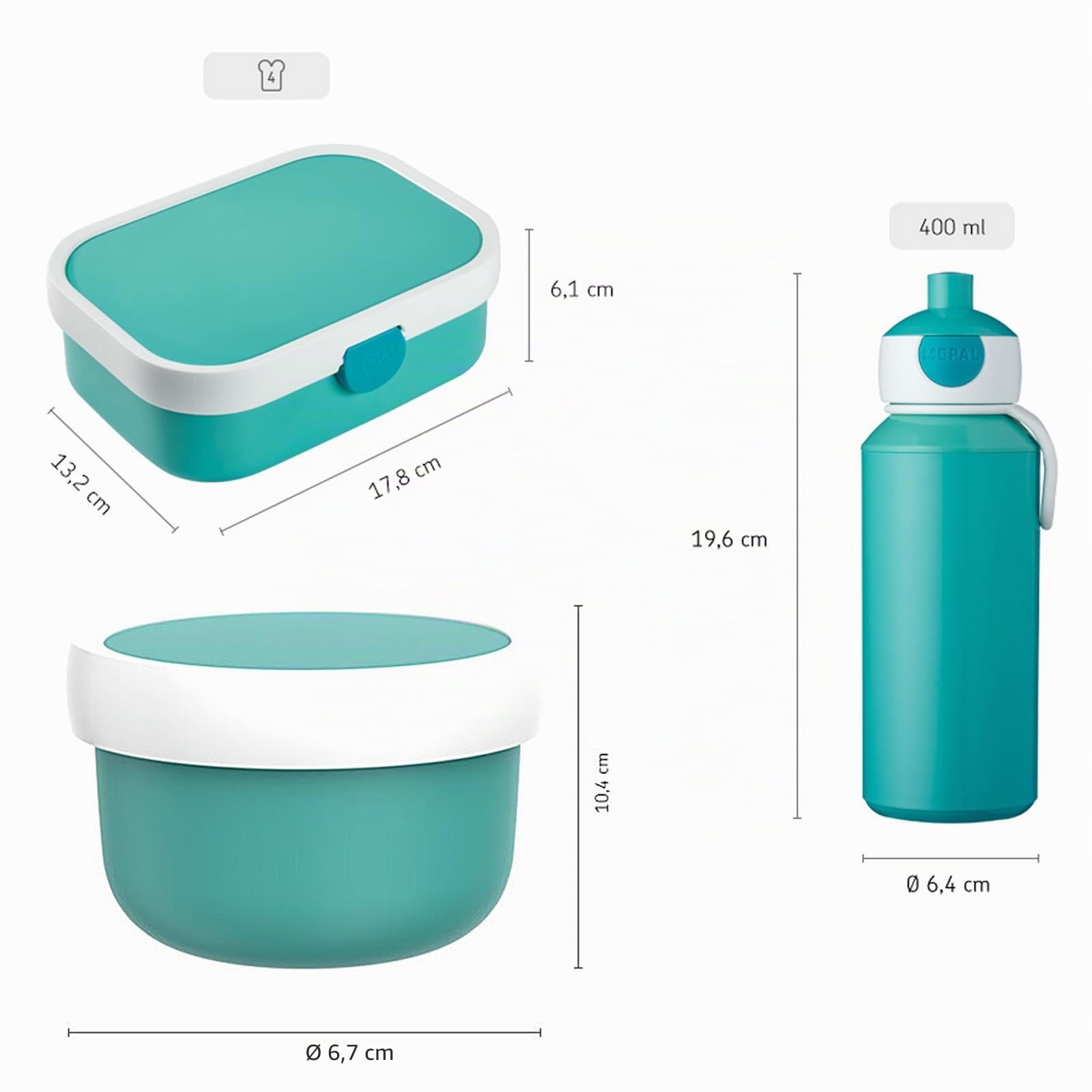 Mepal - Pausenset Campus - Set für Kinder mit Pop-up Trinkflasche, Lunch Box und Obstbox - Lunch-Set für die Schule oder unterwegs - Spülmaschinenfest - 400 plus 750 plus 300 ml - Paw Patrol Girls
