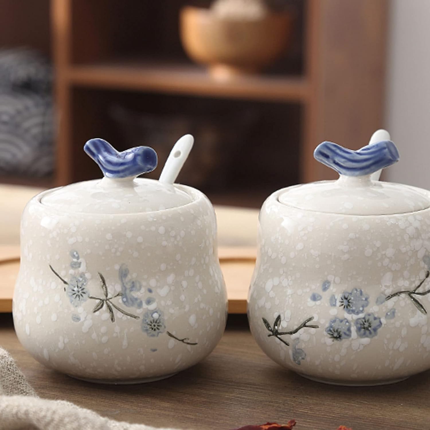 cukiernica, cukiernica Plum Bossom z pokrywką, cukiernica chińska, pojemnik na cukier słoiczek na przyprawy, słoik na przyprawy-płatek śniegu 1-400ml (Color : Snowflake 3)