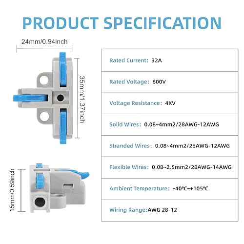 Vista 31 de DIANN Conectores de cable de palanca, empalmes en línea de 3 circuitos, conector de cable eléctrico SPL-3, tuercas de palanca, conectores de alambre