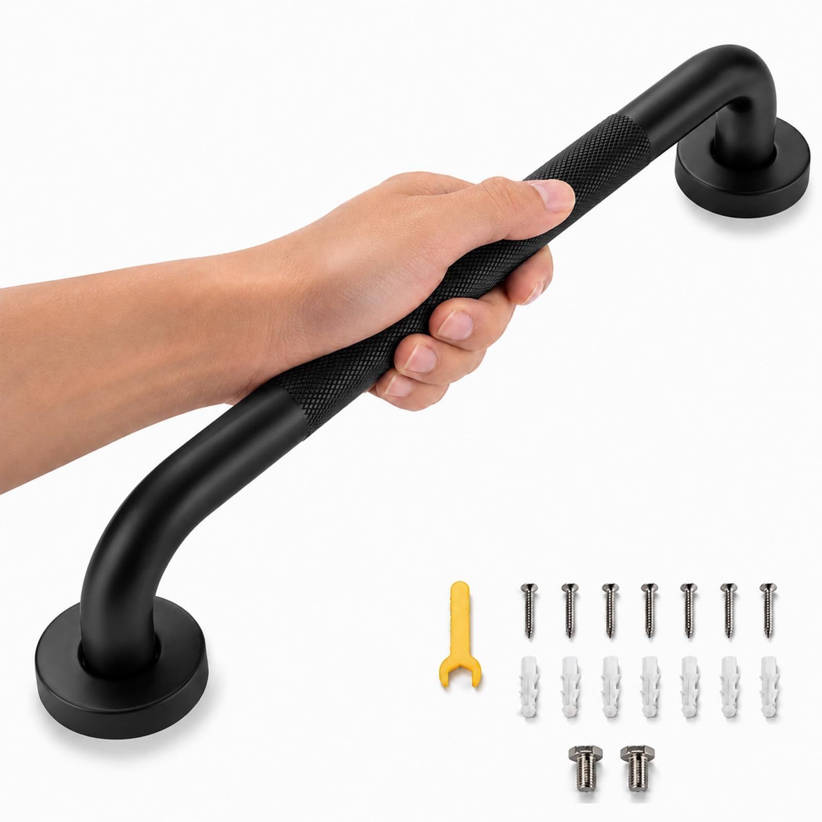 16 Inch Grab Bars for Shower, Black Anti Slip Grab Bar for Bathtubs Showers Toilet, Stainless Steel Safety Shower Grab Bar,Wall Mounted Shower Handle Handicap Bars for Senior Elderly