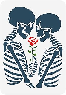 FINGERINSPIRE Skull Stencil 8.3x11.7inch Reusable Gothic Skull Stencil DIY Skeleton Couple with Rose Painting Template Terrifying Atmosphere Stencil for Painting on Wood, Floor, Wall and Furniture