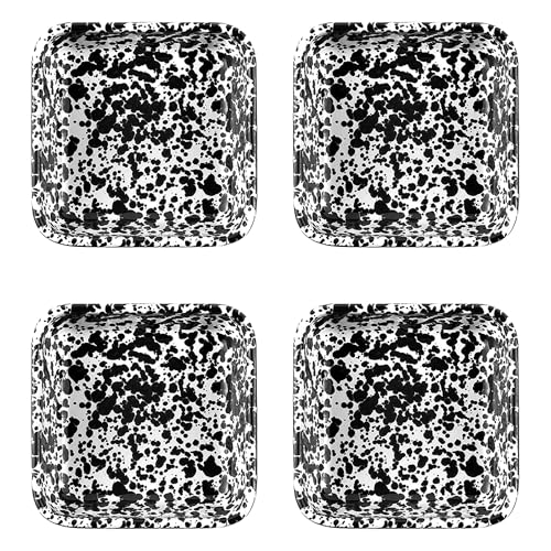 Crow Canyon Home Splatter Enamelware Small Square Trays, Set of 4, Black