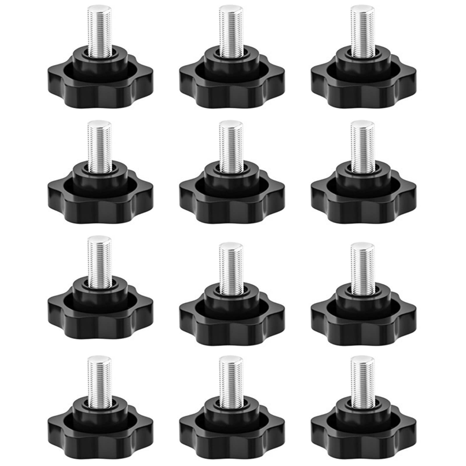 WUDQIJI Star Screw Knurled Screw Pack of 12 Clamping Knob Handle Star Handle Screws Star Head Screw Star Shape Head Clamping Nut Knurled Star Grip Screw Star Grip Nut (M8 x 30 mm)
