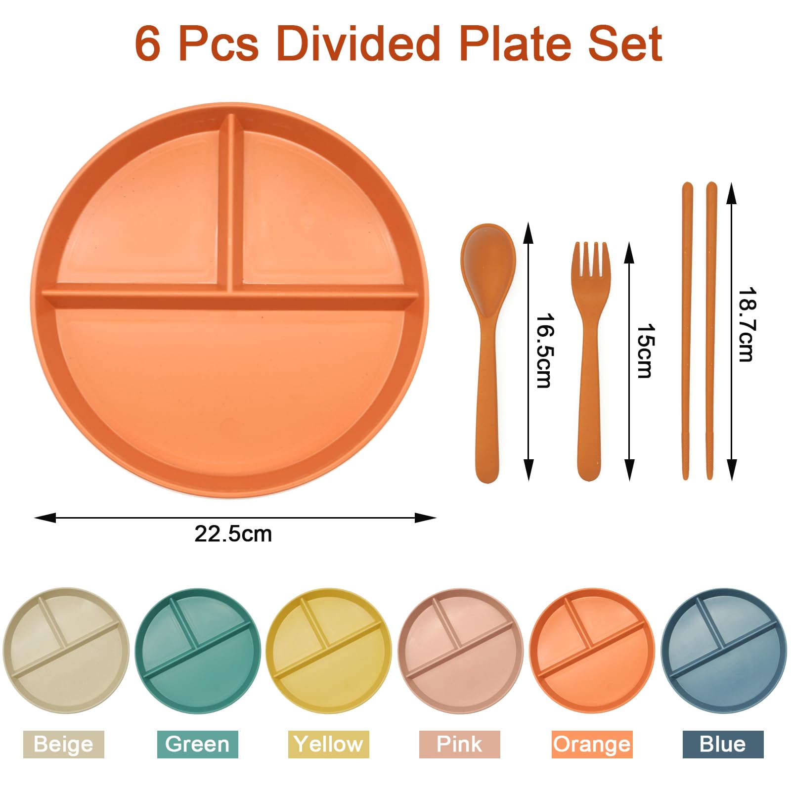 Ensemble De 3 Assiettes Divisées Avec Compartiments, 22,5cm