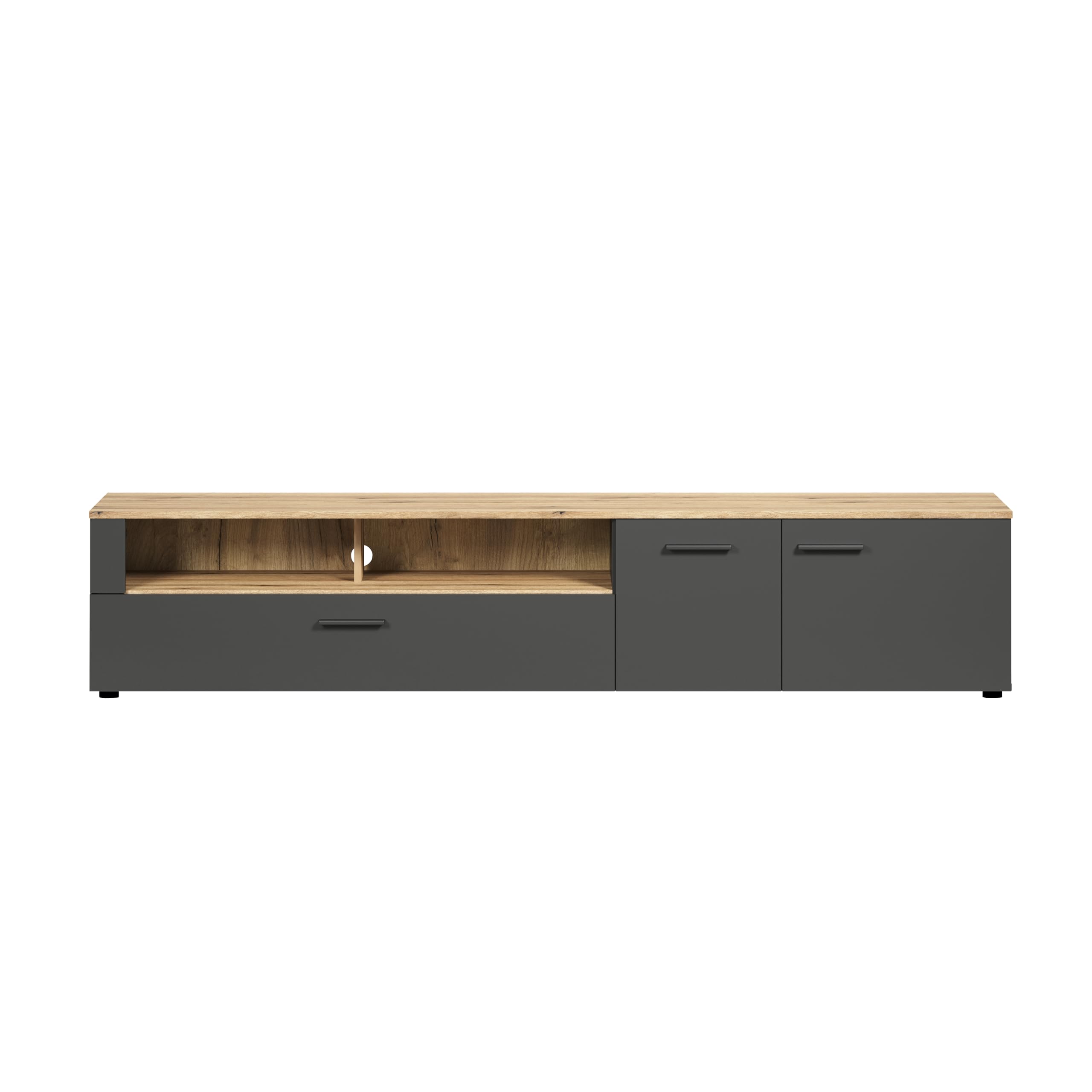 trendteam smart living - Esteban - TV-Schrank - Anthrazit/Evoke Eiche - (BxHxT) 210 x 43 x 41 cm - eleganter Fernsehschrank mit schwarzen Griffen - kratzfest