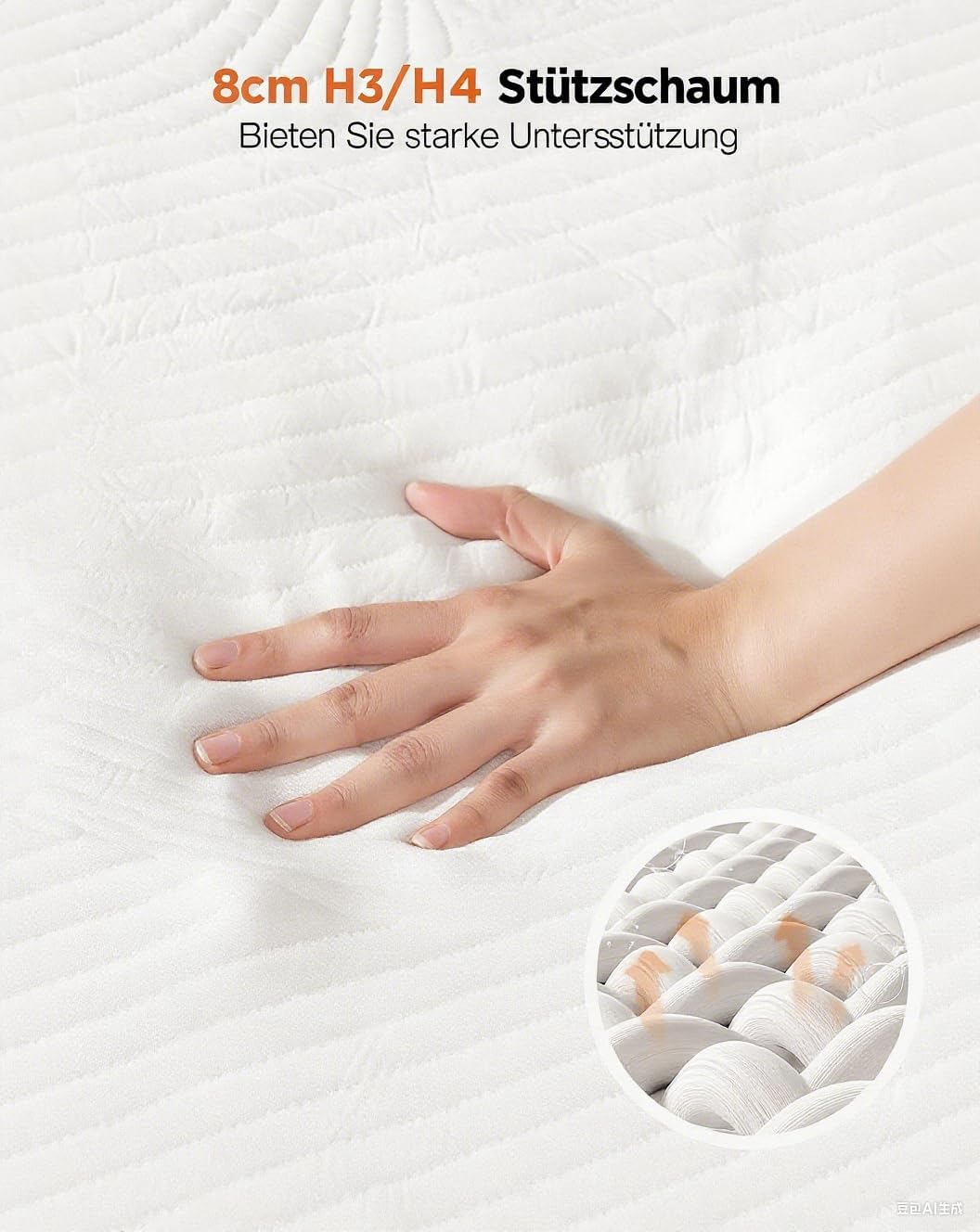 Matratzen Topper 180x200cm H3/H4, 8CM Höhe Matratzentopper für Schlafsofa Bett, Boxspringbett, Wohnwagen, Schlafsofa, Rutschfester Unterlagen Mattress Topper für Matratzen, Öko-TEX Zertifiziert