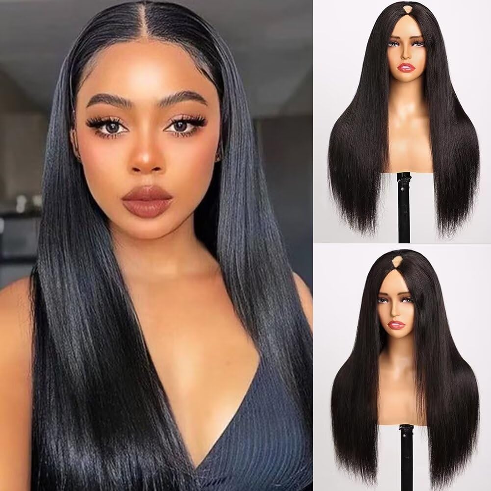 V Part Wig Human Hair 18 Inch Straight Human Hair Wigs Upgrade U Part Human Hair Wig for Women No Leave Out No Sew In Natural Color
