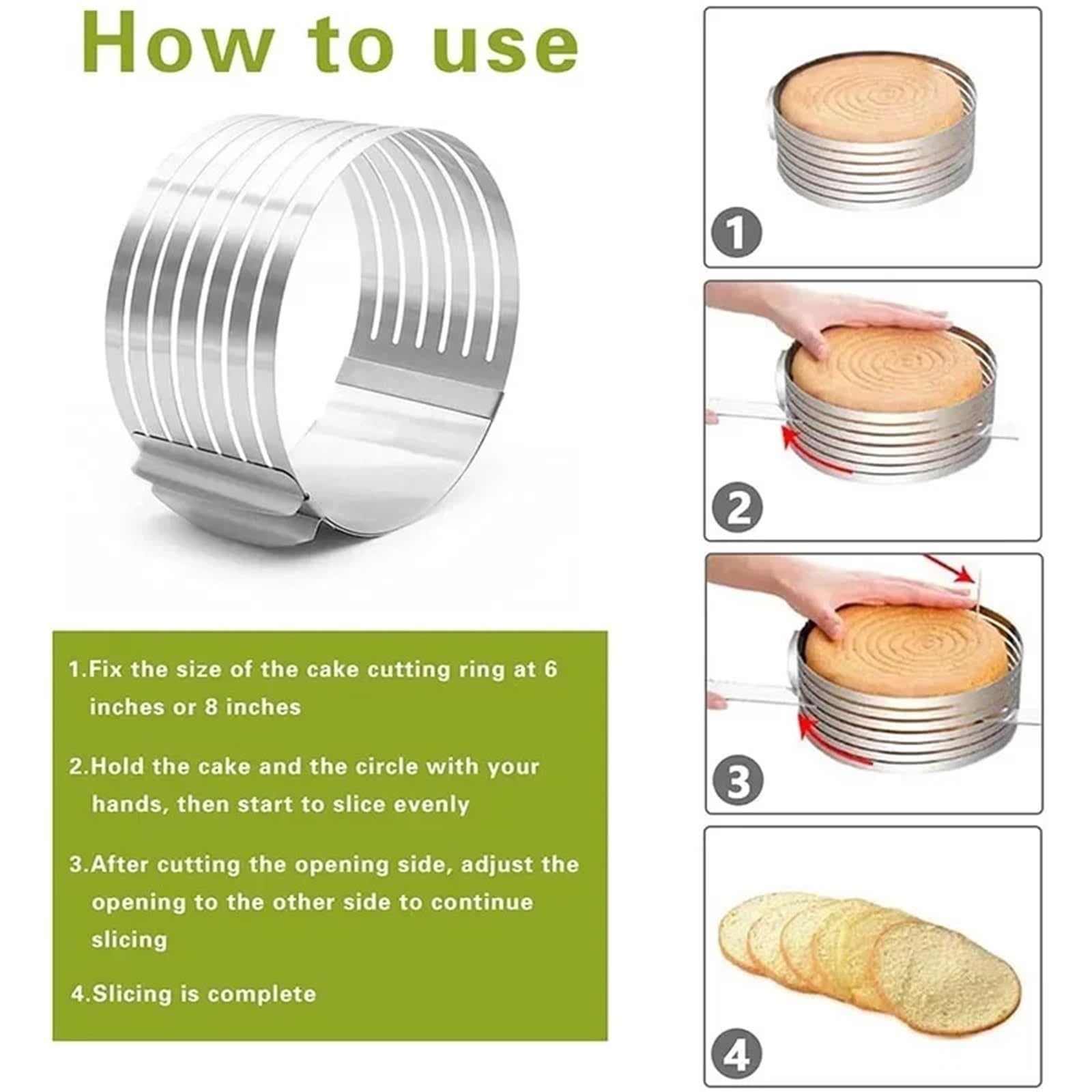 Tortenring 6-12 Zoll Einstellbare Edelstahl Kuchen Slicer Form Backformen Cutter Kuchen Ring Backen Kuchen Werkzeuge Brot Slicer Layered BakingTool Zum Backen(L)