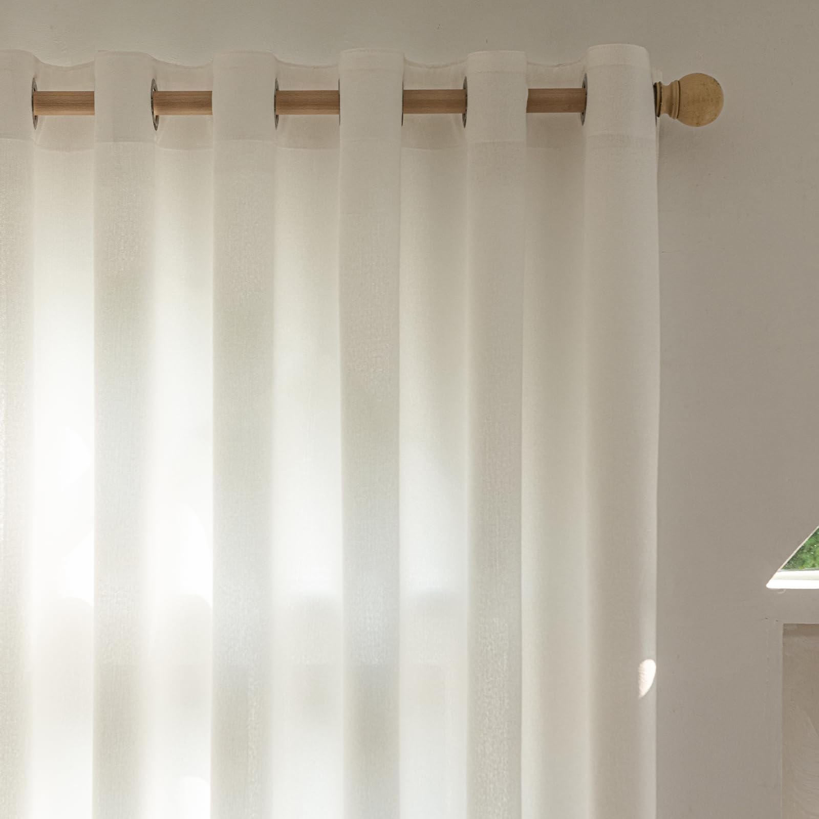 Gleantdeco Linen Curtains Snow White 2 Pack 66" W x 54" LEyelet Sheer