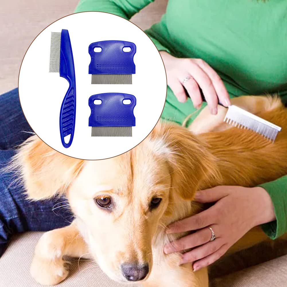 CAT flea - com, peigne à puces 3pcs, peigne à puces lécher les marques de larmes léchées peigne pour animaux de compagnie lapin long terme pour chats et chiens (Bleu)