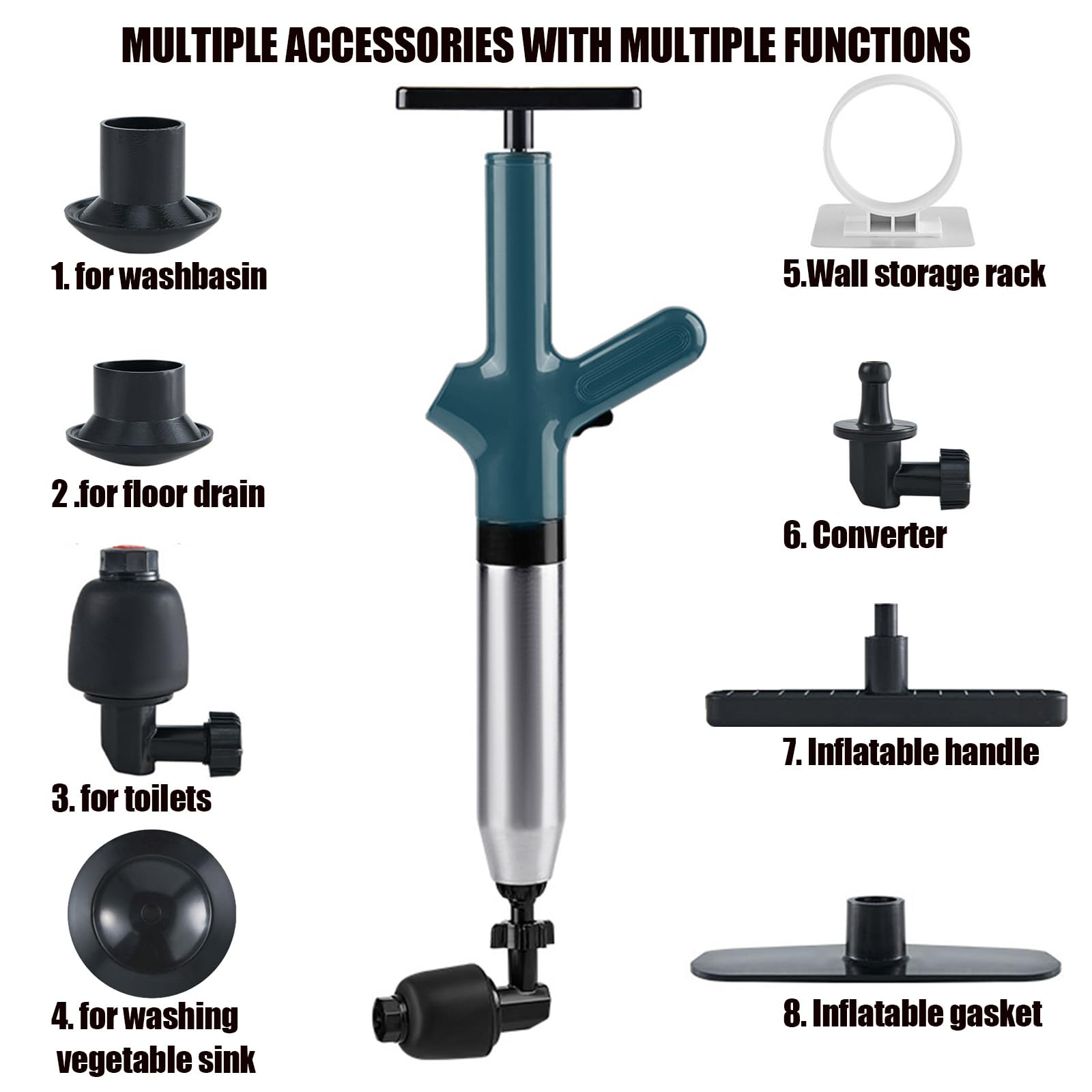 Wenbones Stura WC ad Aria Compressa, Pompa Carichi a Pressione Stantuffo, Stantuffo Pulitore per Tubi ad Aria Compressa ad Alta Pressione per WC, lavandino, Vasca da Bagno (2024 Classica blu)