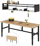 SPECRAFT Folding Workbench, Adjustable Foldable Workbench, 34.7"-40" Height Adjustable, Rubber Wood Top for Garage, Workshop, Office