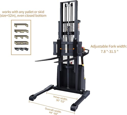 Vista 15 de APOLLO Apilador de paletas semieléctrico, capacidad de 3300 libras, elevación de material de altura de elevación de 118", carretilla elevadora con 1