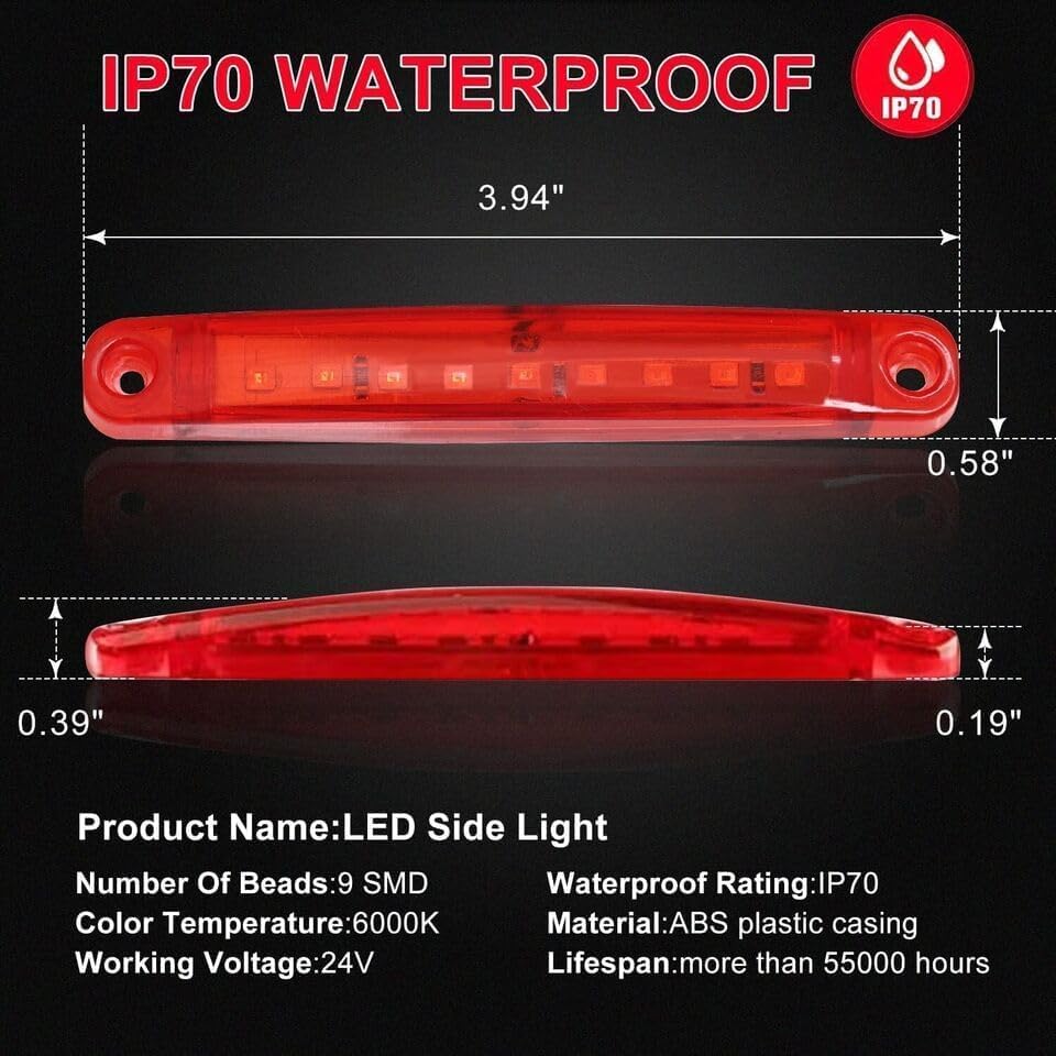 12V LED Clearance Lights Red Color for Trucks Trailer RV Universal Fitment Outline Clearance Marker Light Set of 10 Pieces