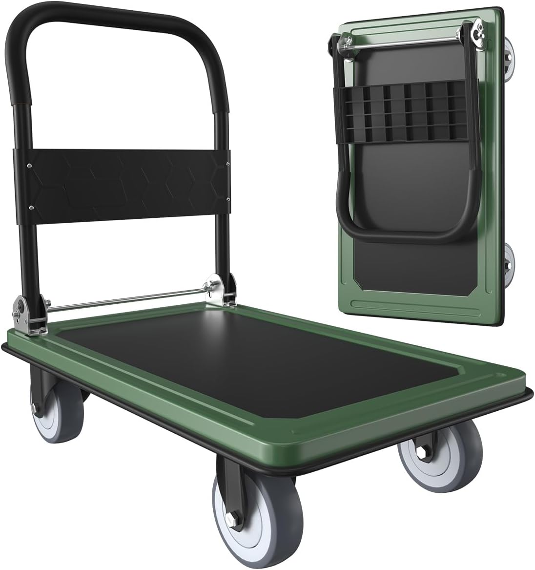 WUD Push Cart, Folding Mobile Platform Trolley,Thickened and Reinforced, 360° Swivel Wheels,35.4 “L x 23.6 ”W, 1100 lb. Green Dolly cart with Wheels
