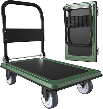 WUD Push Cart, Folding Mobile Platform Trolley,Thickened and Reinforced, 360 Swivel Wheels,35.4 L x 23.6 W, 1100 lb. Green Dolly cart with Wheels