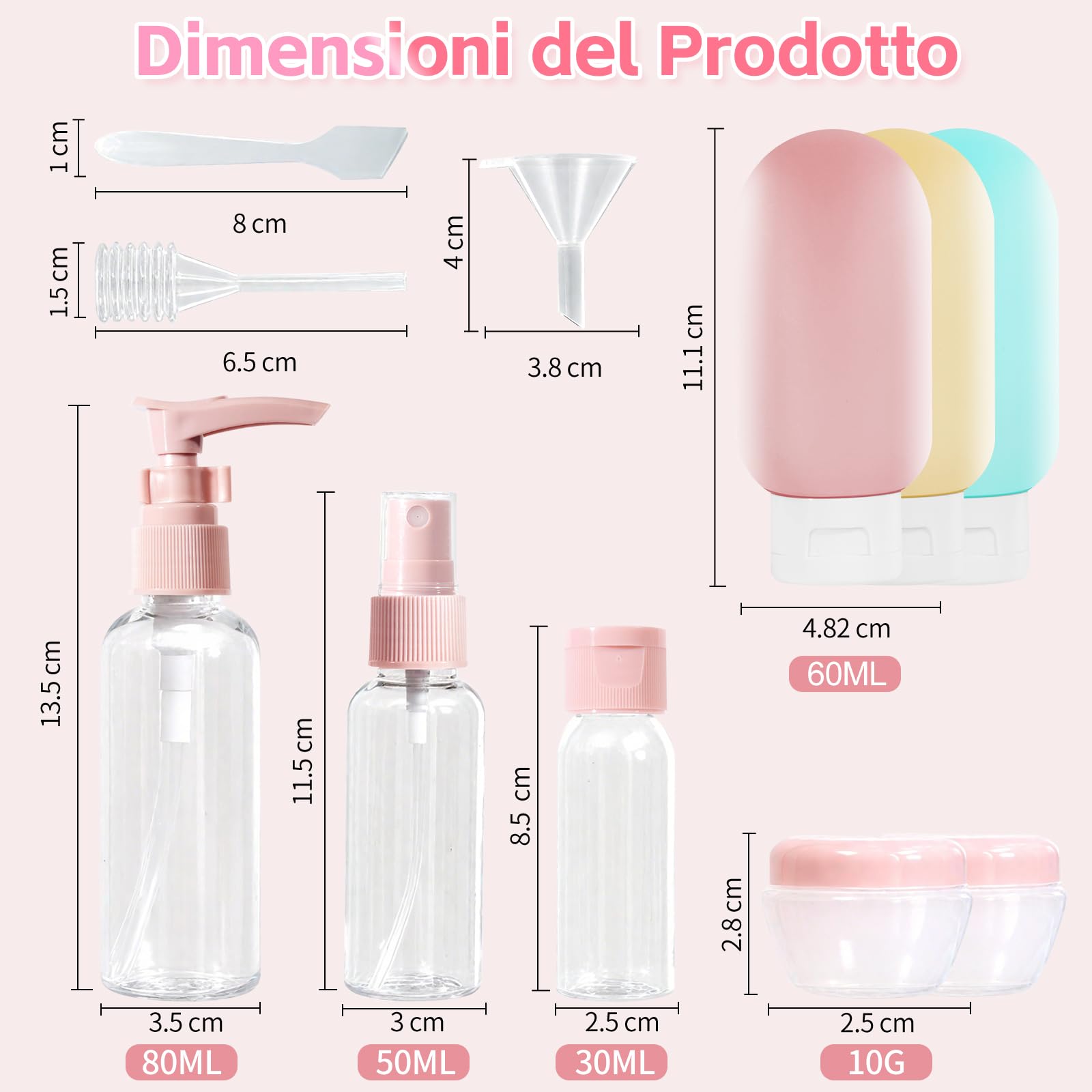 11 Kit Contenitori da Viaggio per Liquidi, Bottiglie da Viaggio in Silicone, Contenitori Viaggio Aereo, Piccole Lattine di Crema, Kit Viaggio Liquidi Flaconi da Riutilizzabili per Shampoo Lozione