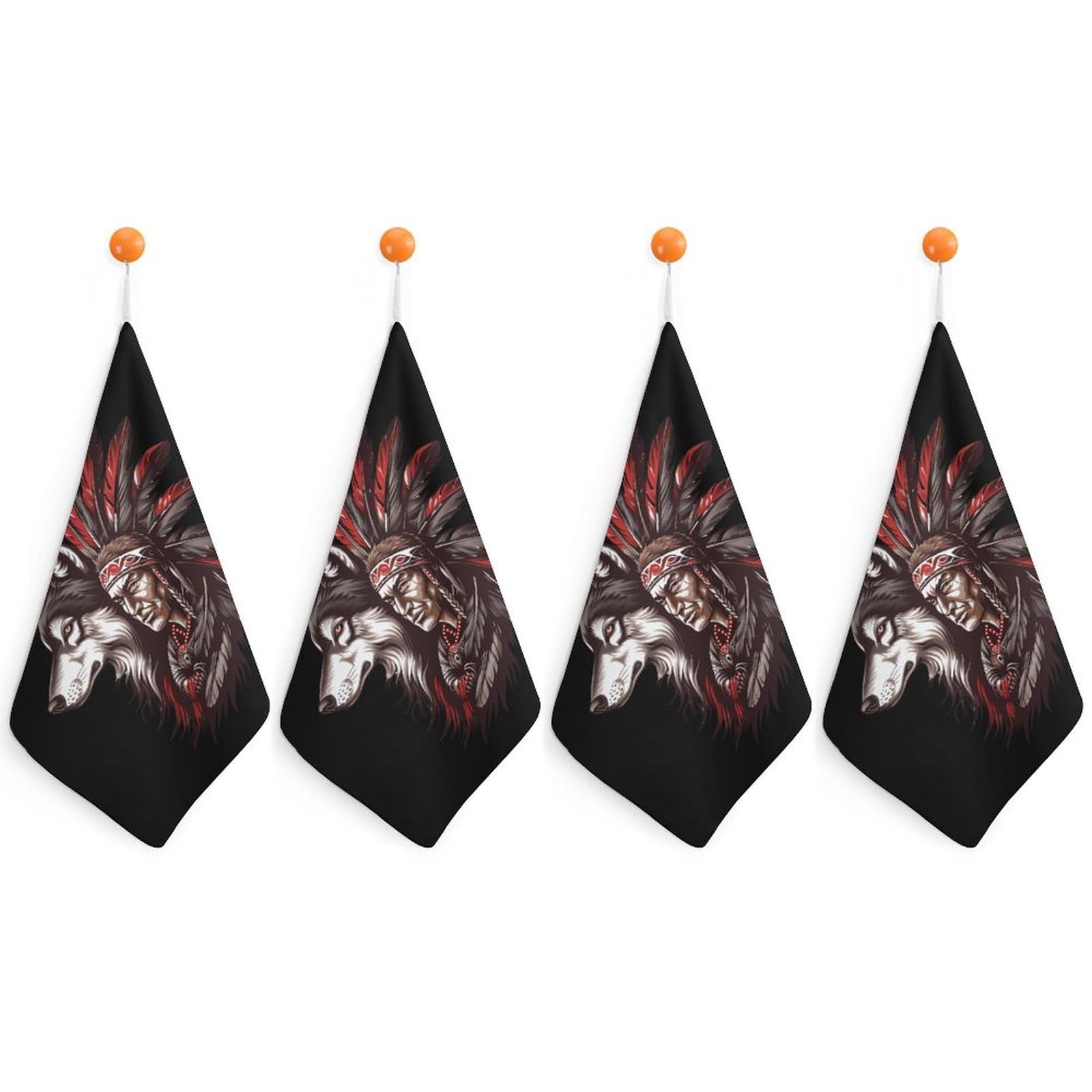 TXFBTRFSA Indian Tribal Chief And Wolf Hand Towels with Hanging Loop Kitchen Towel Handkerchiefs Cleaning Cloths