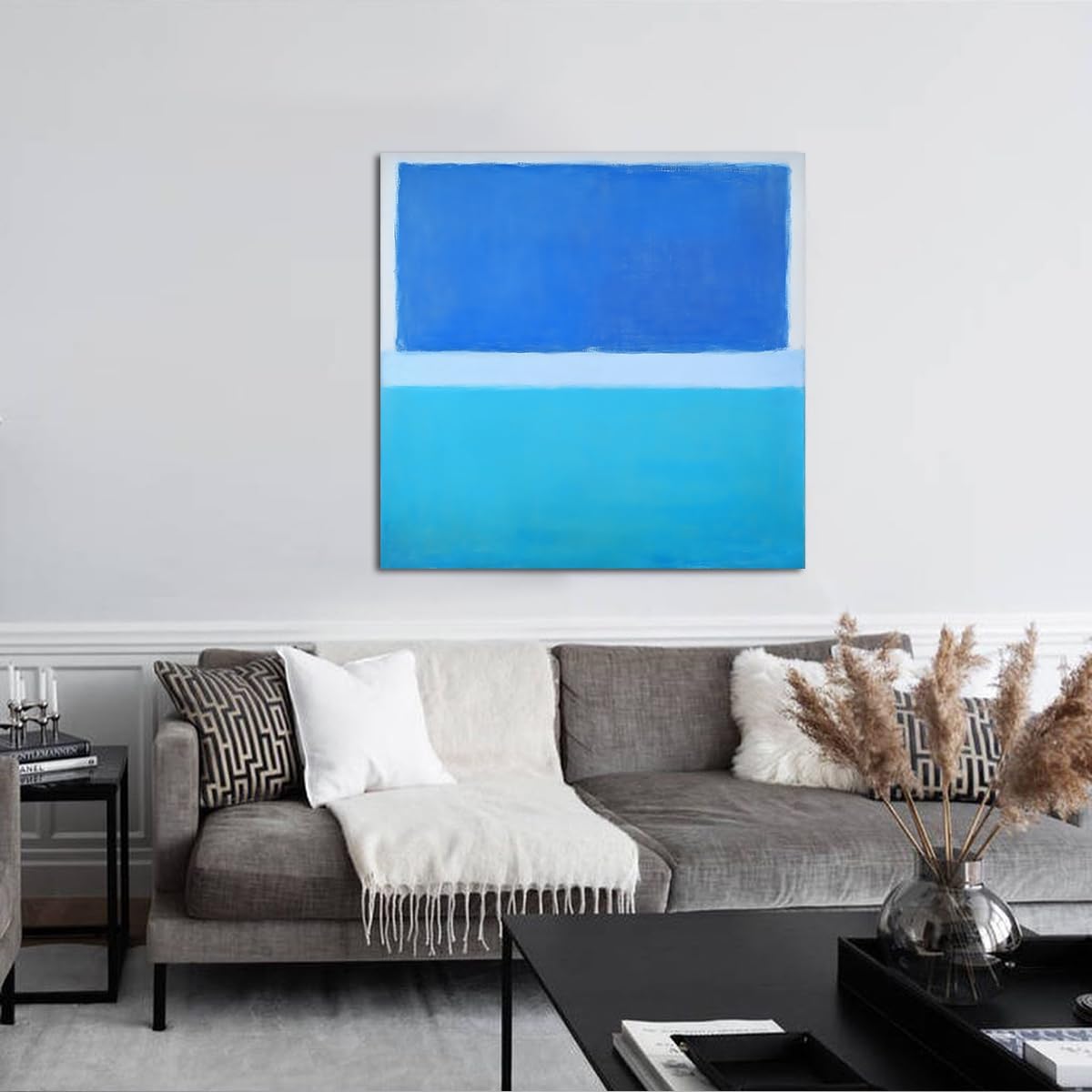 Via Vela Ciel bleu vif Toile océanique Art mural Peinture murale abstraite moderne Tonalité Horizon côtière Affiche pour salon Chambre décoration intérieure 80x80cm