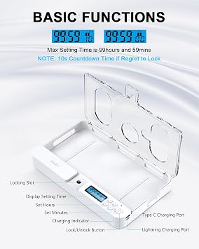 iDiskk Phone Lock Box with Timer Phone Jail,Self-control Phone Safe Lock Box for All iPhone and Most Android Phones, Electronic Timer Locker Gift for Kids, Students, Parents, Lock Phone Away(Crystal)