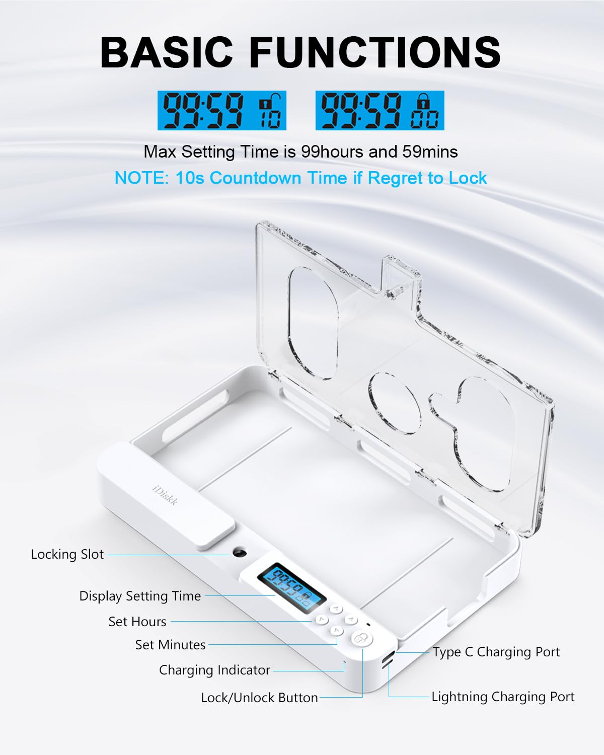 iDiskk Caja de Bloqueo de teléfono con Temporizador, cárcel de Tiempo, autocontrol para iPhone/Android, casillero temporizado (Cristal)