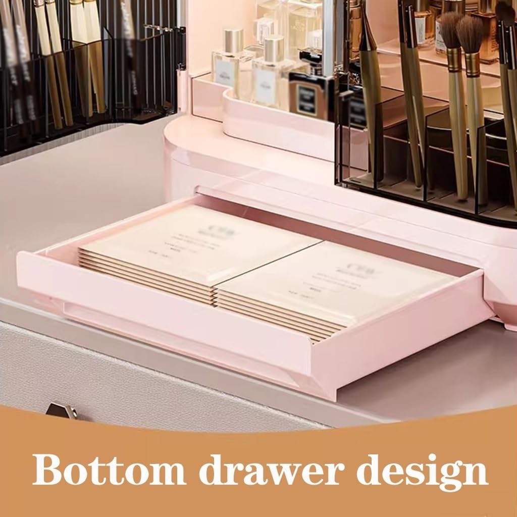 Elegante Caja de Almacenamiento de Maquillaje a Prueba de Polvo, Estuche exhibidor de cosméticos con Tapa Transparente, Organizador de Cuidado de la Piel para la encimera del baño (Crema 1)