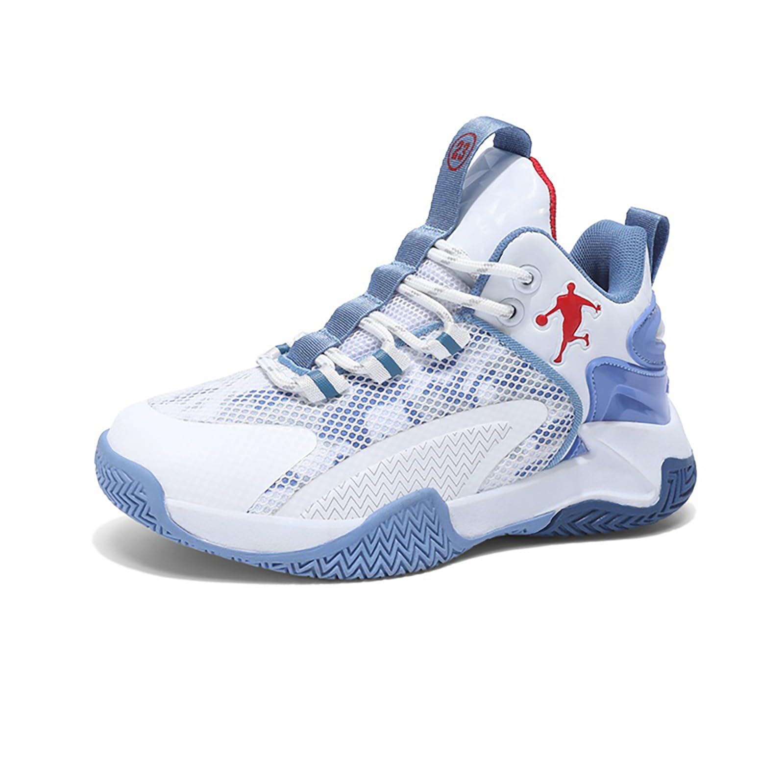 Basketballschuhe für Jungen Mädchen High Top Sneaker Outdoor Leicht Sportschuhe Kinder Basketballschuhe 30-52EU 527 Weiß Blau EU 38